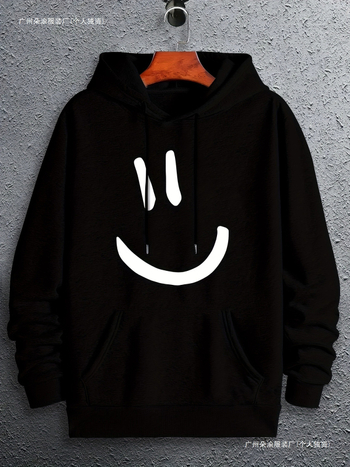 Piiriülene AliExpressi meeste kapuutsiga dressipluus, armas naerunäo mustriga dressipluus kevadel ja sügisel, meeste õnn