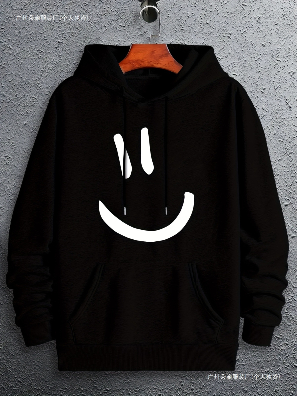 Piiriülene AliExpressi meeste kapuutsiga dressipluus, armas naerunäo mustriga dressipluus kevadel ja sügisel, meeste õnn