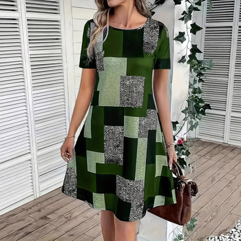 2024. aasta uus Amazoni kuuma mustriga ümara kaelusega kleit