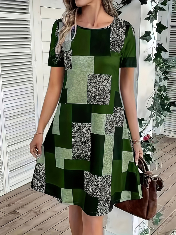 2024. aasta uus Amazoni kuuma mustriga ümara kaelusega kleit