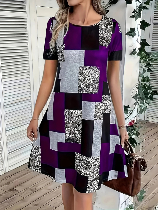 2024. aasta uus Amazoni kuuma mustriga ümara kaelusega kleit