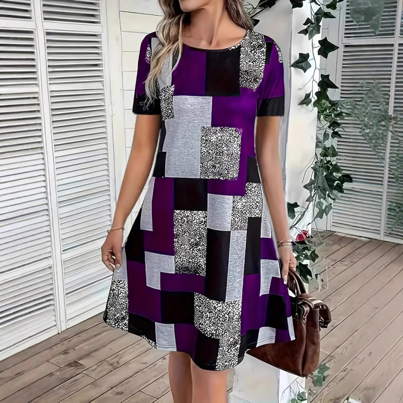 2024. aasta uus Amazoni kuuma mustriga ümara kaelusega kleit