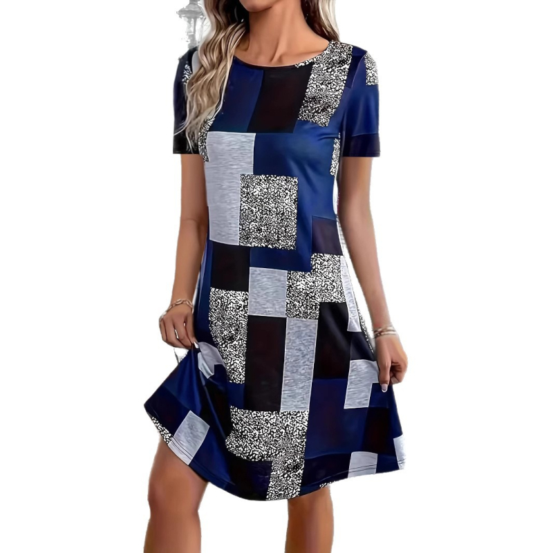 2024. aasta uus Amazoni kuuma mustriga ümara kaelusega kleit