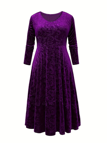 Ženska baršunasta reljefna haljina dugih rukava za proljeće i jesen, uskog kroja, elegantna i ekstra velika veličina