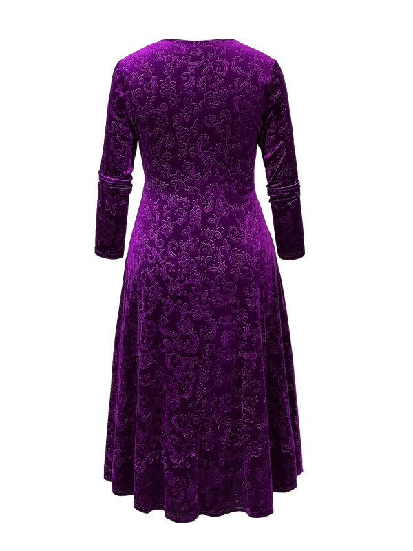 Ženska baršunasta reljefna haljina dugih rukava za proljeće i jesen, uskog kroja, elegantna i ekstra velika veličina