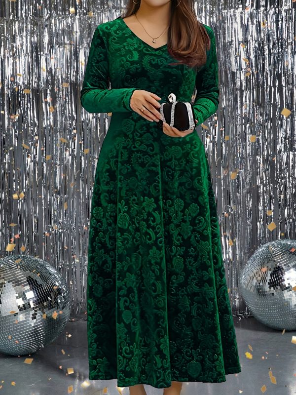 Ženska baršunasta reljefna haljina dugih rukava za proljeće i jesen, uskog kroja, elegantna i ekstra velika veličina