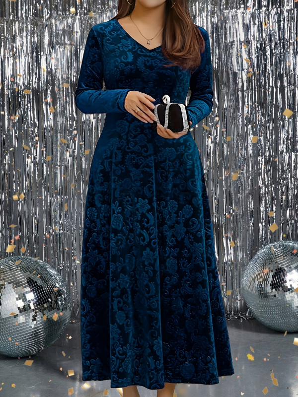 Ženska baršunasta reljefna haljina dugih rukava za proljeće i jesen, uskog kroja, elegantna i ekstra velika veličina