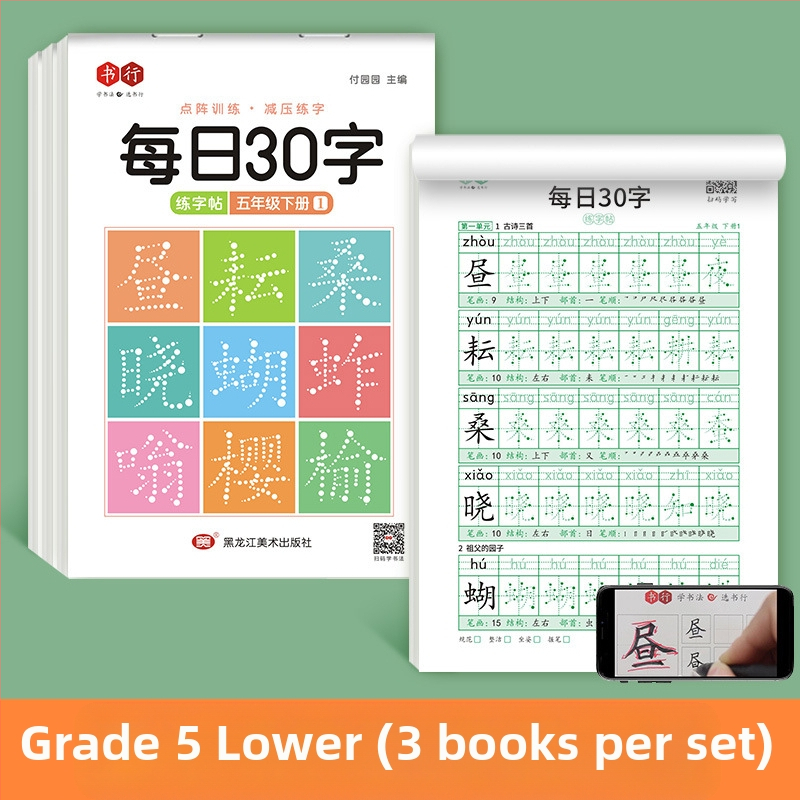 [Dekompresijos sinchroninis sąsiuvinis 30 žodžių per dieną] Taškinė matrica Nauji žodžiai Pradinės mokyklos mokiniai 1–6 klasės kinų tapybos raudonosios kaligrafijos praktikos sąsiuvinis