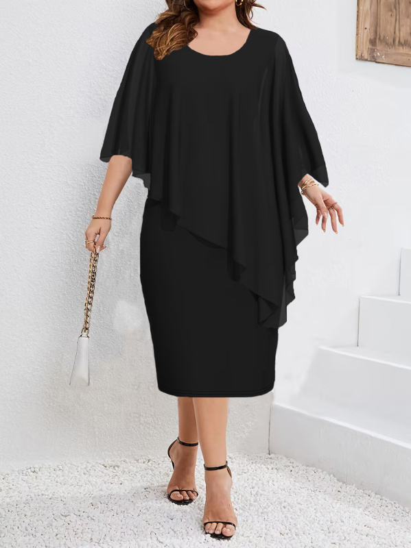 2025. aasta kevad- ja suve uus Euroopa ja Ameerika Amazoni piiriülene naiste ühevärviline varrukateta šifoonist sallidega puusadega pluss-suuruses kleit