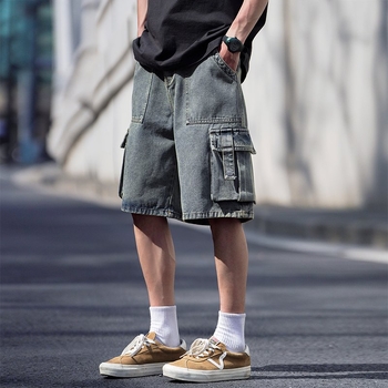 Vīriešu Retro Cargo šorti, plāni, mazgāti džinsa šorti, vasaras, brīvi, ikdienas, vīriešu, lielizmēra