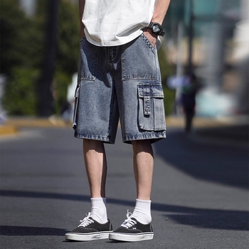 Vīriešu Retro Cargo šorti, plāni, mazgāti džinsa šorti, vasaras, brīvi, ikdienas, vīriešu, lielizmēra