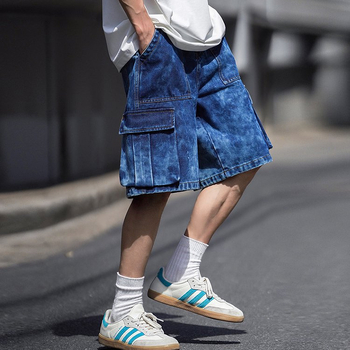 Vīriešu Retro Cargo šorti, plāni, mazgāti džinsa šorti, vasaras, brīvi, ikdienas, vīriešu, lielizmēra