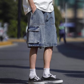 Vīriešu Retro Cargo šorti, plāni, mazgāti džinsa šorti, vasaras, brīvi, ikdienas, vīriešu, lielizmēra