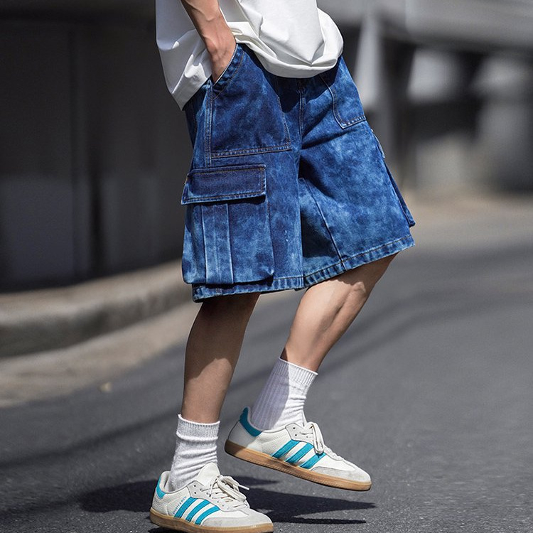 Meeste retro cargo-shortsid, suvised õhukesed pestud teksariidest lühikesed püksid, lahtised vabaajapüksid, meeste pluss-suuruses