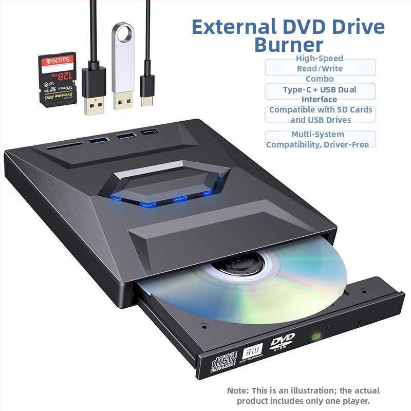 Unitate optică externă DVD, Blu-Ray, USB, fără driver, CD player, citire computer, VCD, arzător de discuri optice externe