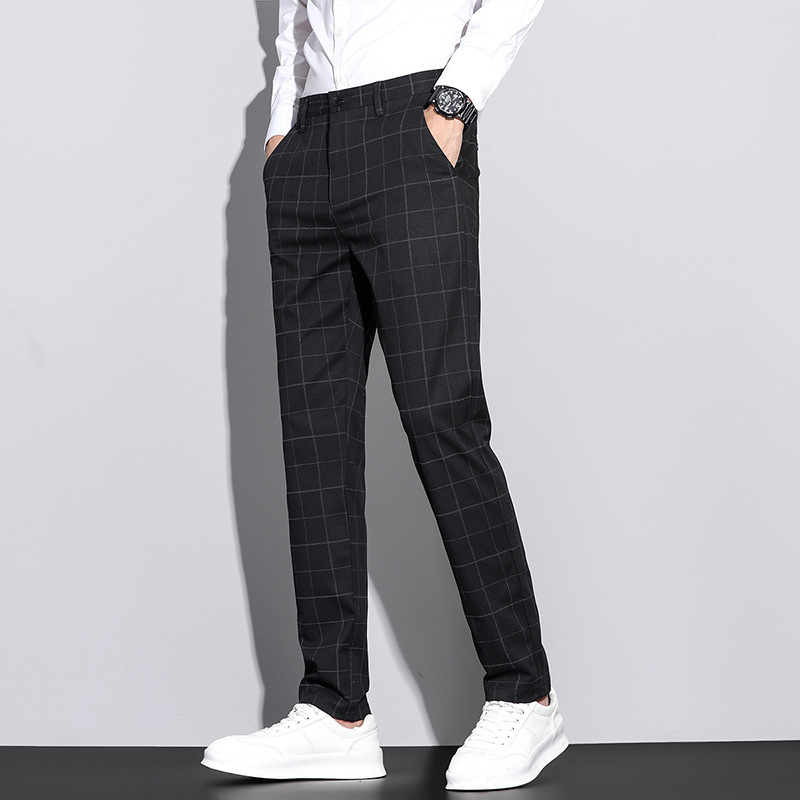 Sügis 2024 meeste vabaaja pikad püksid Meeste ruudulised püksid Slim-fit kleepuvad püksid Kevad ja sügis Triibulised Briti meeste püksid noortele