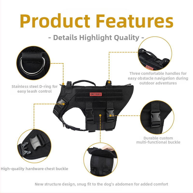 One Tiger [Blasting] koera rinnarihm k9 taktikaline veojõuköis vest keskmise suurusega suurele koerale rinnal seljaga kõndimiseks koer