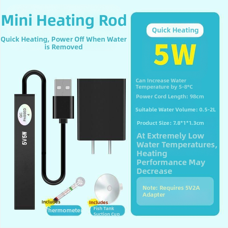 Akvárium fűtőrúd kicsi mini intelligens hőmérséklet-szabályozó irodai asztali üveg kerek henger automatikus hőmérséklet-szabályozó fűtőrúd