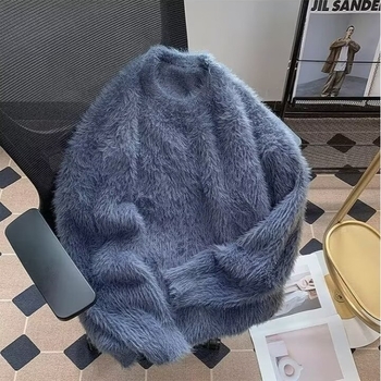 2024. aasta sügis-talve uus ühevärviline naaritsametist kampsun meeste ja naiste ümara kaelusega pullover Jaapani stiilis paksendatud pikkade varrukatega soe kootud kampsun