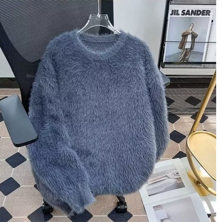 2024. aasta sügis-talve uus ühevärviline naaritsametist kampsun meeste ja naiste ümara kaelusega pullover Jaapani stiilis paksendatud pikkade varrukatega soe kootud kampsun