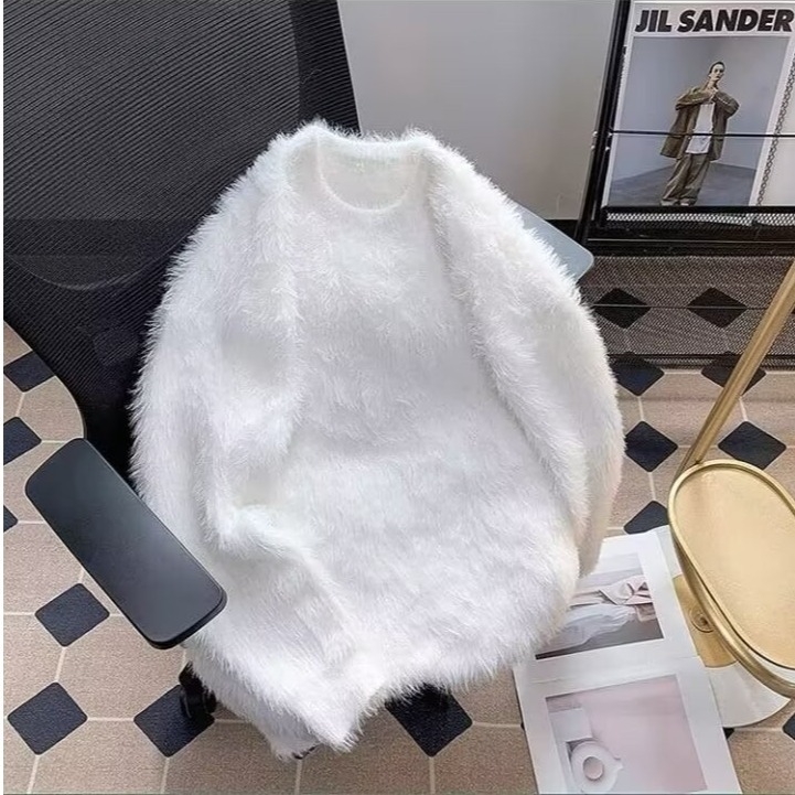 2024. aasta sügis-talve uus ühevärviline naaritsametist kampsun meeste ja naiste ümara kaelusega pullover Jaapani stiilis paksendatud pikkade varrukatega soe kootud kampsun