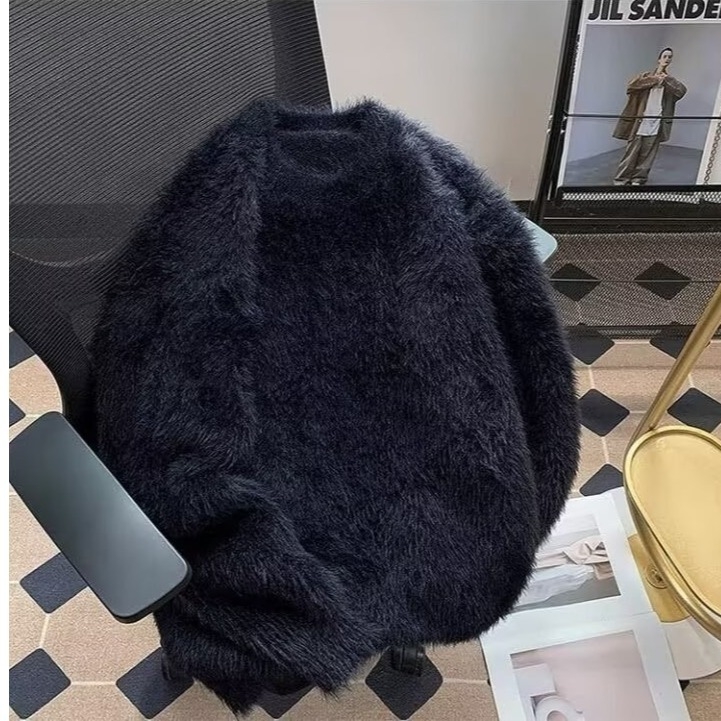 2024. aasta sügis-talve uus ühevärviline naaritsametist kampsun meeste ja naiste ümara kaelusega pullover Jaapani stiilis paksendatud pikkade varrukatega soe kootud kampsun