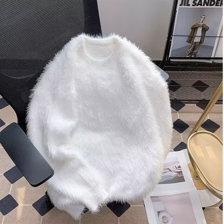 2024. aasta sügis-talve uus ühevärviline naaritsametist kampsun meeste ja naiste ümara kaelusega pullover Jaapani stiilis paksendatud pikkade varrukatega soe kootud kampsun