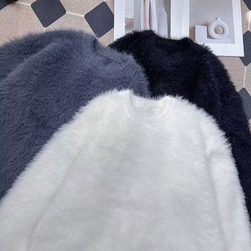 2024. aasta sügis-talve uus ühevärviline naaritsametist kampsun meeste ja naiste ümara kaelusega pullover Jaapani stiilis paksendatud pikkade varrukatega soe kootud kampsun