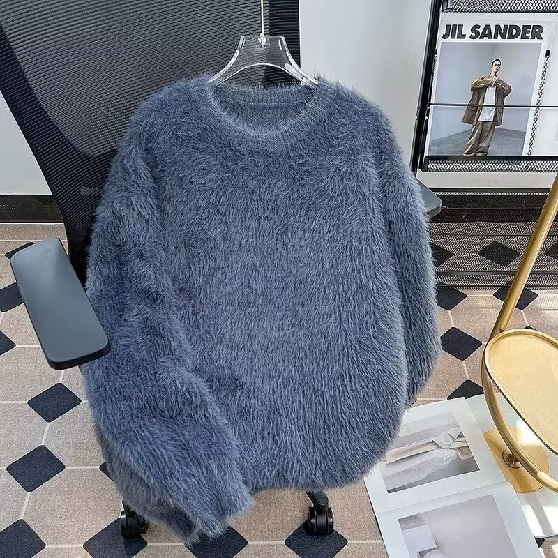 2024. aasta sügis-talve uus ühevärviline naaritsametist kampsun meeste ja naiste ümara kaelusega pullover Jaapani stiilis paksendatud pikkade varrukatega soe kootud kampsun