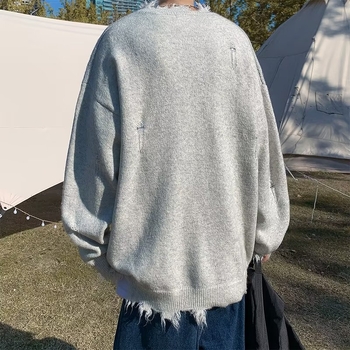 Национален моден хип-хоп пуловер с пълен щампован дизайн, пролетен и есенен мъжки пуловер с голям размер, топъл, неправилен, изтъркан