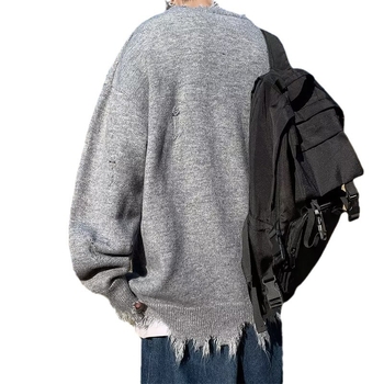 Национален моден хип-хоп пуловер с пълен щампован дизайн, пролетен и есенен мъжки пуловер с голям размер, топъл, неправилен, изтъркан