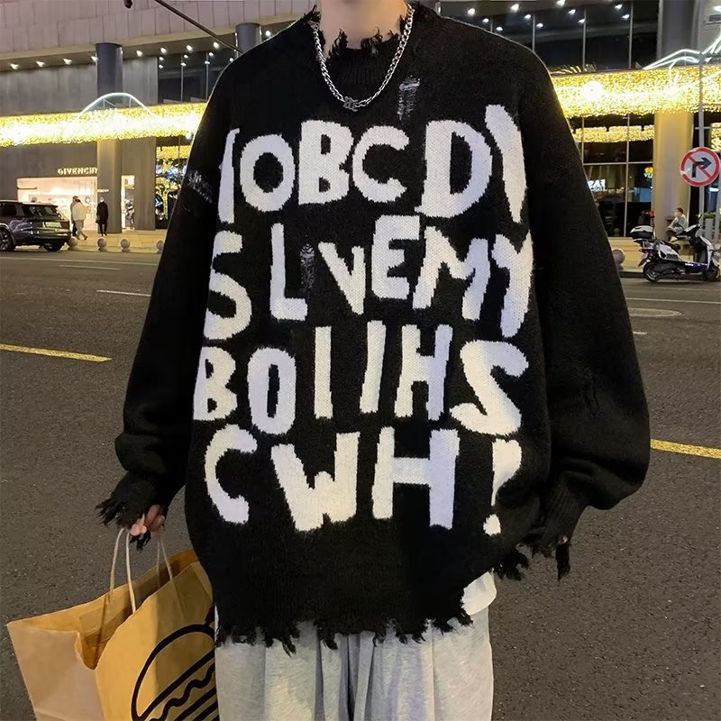 Rahvusliku moe hiphop paaridele mõeldud täisprindiga meeste kevad- ja sügisene ülisuur soe ebakorrapärane narmendav kampsun