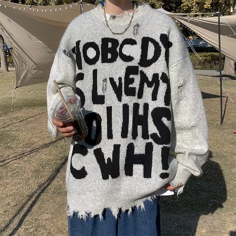 Rahvusliku moe hiphop paaridele mõeldud täisprindiga meeste kevad- ja sügisene ülisuur soe ebakorrapärane narmendav kampsun