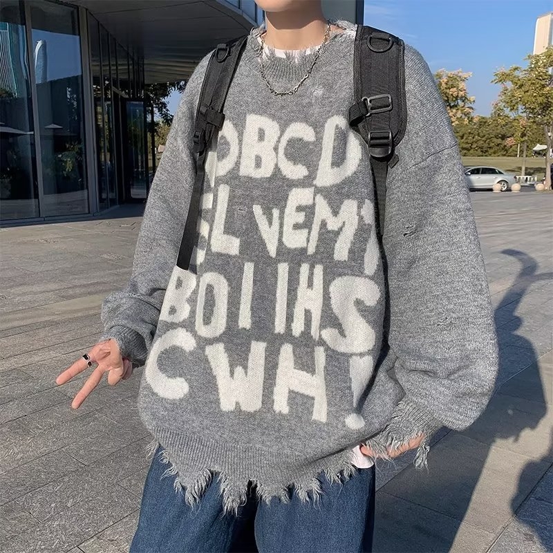 Rahvusliku moe hiphop paaridele mõeldud täisprindiga meeste kevad- ja sügisene ülisuur soe ebakorrapärane narmendav kampsun