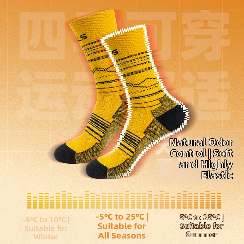 Κάλτσες WRELS από μαλλί Merino, ανδρικές και γυναικείες κάλτσες τρεξίματος με ψηλό σωλήνα, κάλτσες πεζοπορίας και τρεξίματος, αναπνεύσιμες αθλητικές κάλτσες με παχύρρευστο αποσμητικό Terry