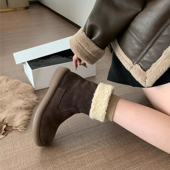 Μπότες Χιονιού Bocken Shoes Γυναικείες Μπότες με επένδυση fleece, Χοντρές Μπότες 2024, Νέες Χειμερινές Γούνινες Μπότες, Γούνινα Παπούτσια Χιονιού από Βαμβάκι