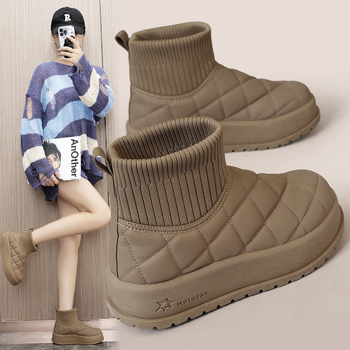 KT2819 Uued 2024. aasta sügis- ja talvepaksud ühevärvilised soojad puuvillased kingad, kõrge säärega naiste kingad, tudengitele mõeldud lihtsad fliisvoodriga kingad, suurenenud säärega