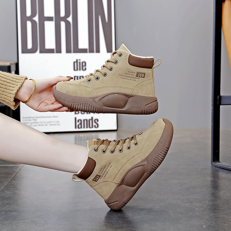 Rudens ir žiemos aukšto viršaus nišiniai platforminiai bateliai moterims, vintažiniai, universalaus dizaino, laisvalaikio, vieno sluoksnio bateliai su minkštu padu, padidinto sportiškumo madingi batai