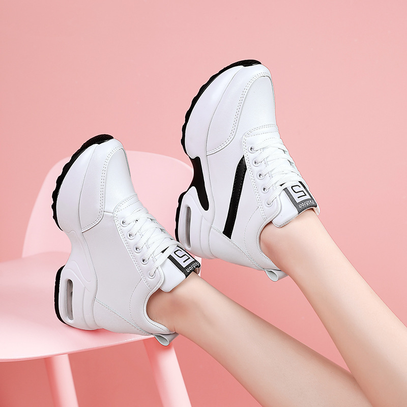 2025. aasta sisekõrgust suurendavad naistekingad, nahksed valged kingad, naiste spordi- ja vabaajakingad, kõrgust suurendavad kingad, suurus 42, suured naistekingad, õhkpadjaga, amortisaatoriga