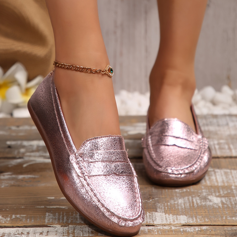 Naiste 2025. aasta uue disainiga metallik-kuldsed sünteetilisest materjalist kingad