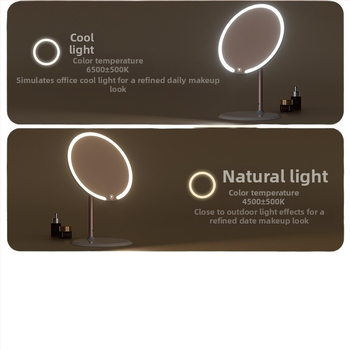 Двуосно огледало за грим с лампа, настолно, студентско, общежитие, домашен офис, LED огледало за красота, въртящо се