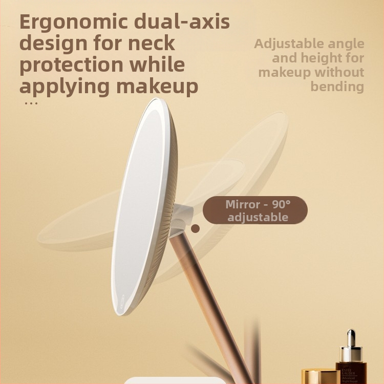 Двуосно огледало за грим с лампа, настолно, студентско, общежитие, домашен офис, LED огледало за красота, въртящо се