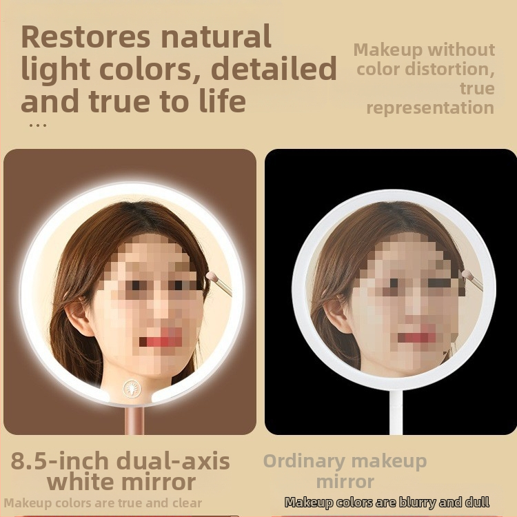 Двуосно огледало за грим с лампа, настолно, студентско, общежитие, домашен офис, LED огледало за красота, въртящо се
