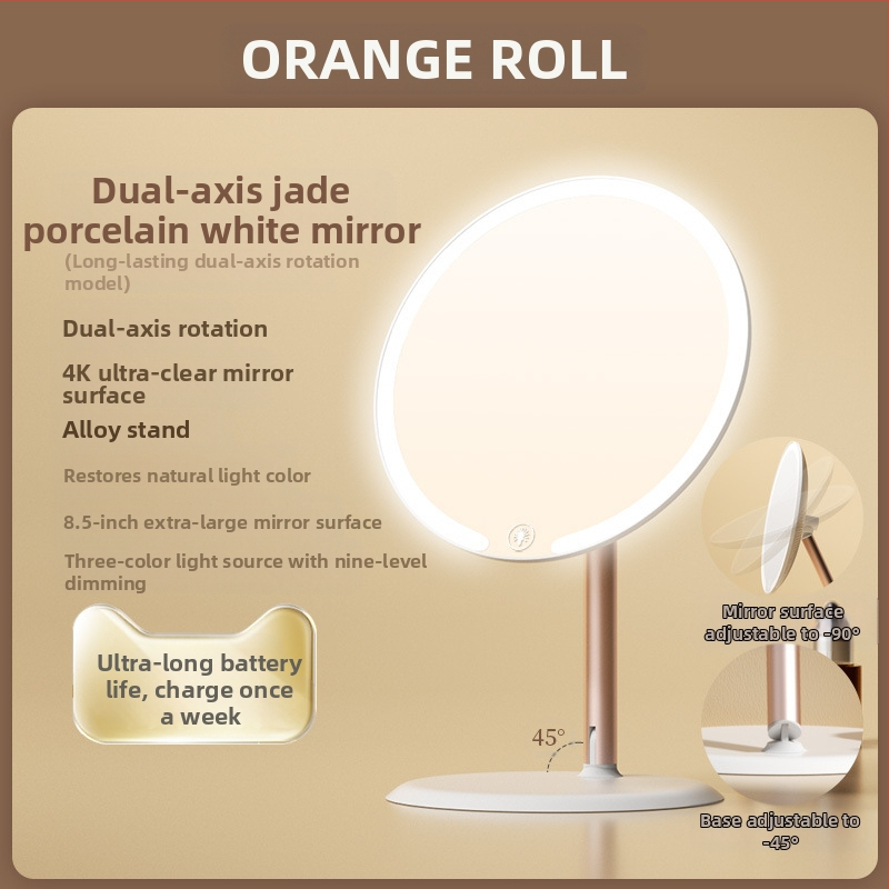 Kaheteljeline meigipeegel lambiga, lauaarvuti, üliõpilaselamu, kodukontor, LED-ilmpeegel pöörlev