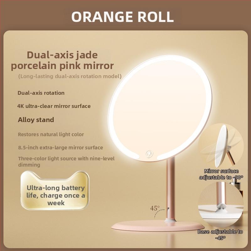 Kaheteljeline meigipeegel lambiga, lauaarvuti, üliõpilaselamu, kodukontor, LED-ilmpeegel pöörlev