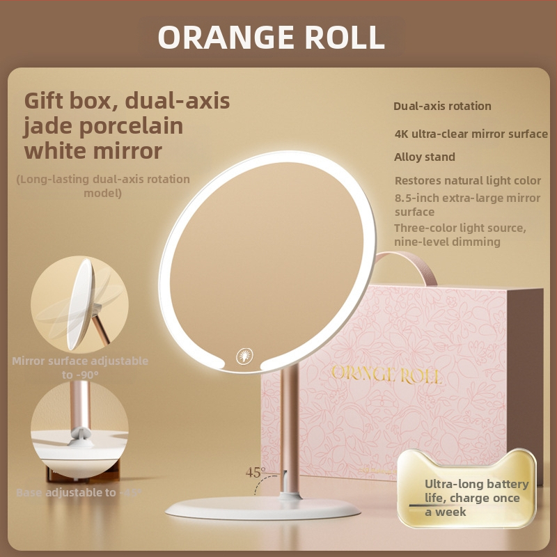 Kaheteljeline meigipeegel lambiga, lauaarvuti, üliõpilaselamu, kodukontor, LED-ilmpeegel pöörlev