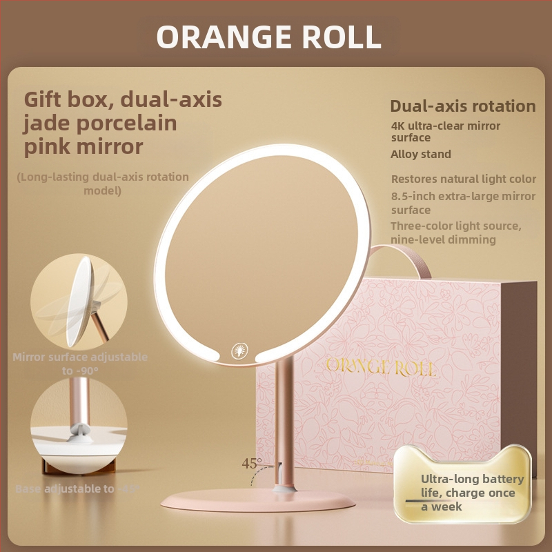 Kaheteljeline meigipeegel lambiga, lauaarvuti, üliõpilaselamu, kodukontor, LED-ilmpeegel pöörlev