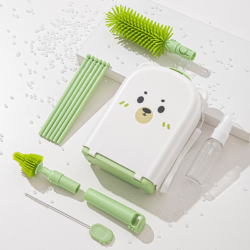 Nešiojamas buteliukų šepetėlis naujagimio valymo šepetėlis kelioninei laikymo dėžutei, tinkantis „Shizu“ silikoniniam valymo šepetėliui