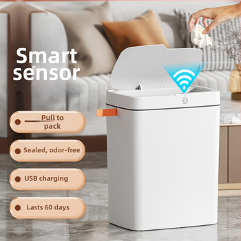 Išmanioji šiukšliadėžė be prisilietimo su atviru dangčiu, automatiškai pakuojama išmanioji šiukšliadėžė vonios kambario tarpui