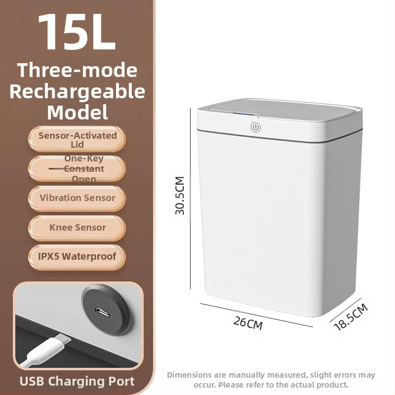 Išmanioji šiukšliadėžė be prisilietimo su atviru dangčiu, automatiškai pakuojama išmanioji šiukšliadėžė vonios kambario tarpui